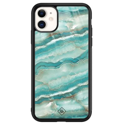 iPhone 11 glazen hardcase - Marmer azuurblauw