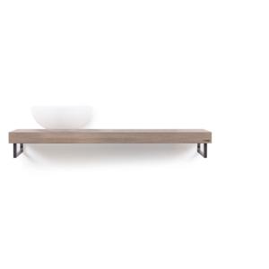 Looox Wooden Base Shelf solo 120 cm, eiken old grey, handdoekhouders geborsteld rvs