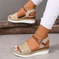 Dames effen platform sandalen met open teen, enkelgesp, slingback sleehakschoenen, zomerse veelzijdige comfortabele schoenen Lightinthebox