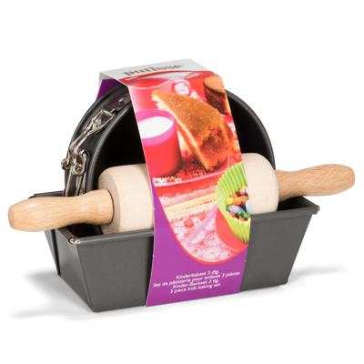 3-Delige antraciet bakset voor kinderen - Cakevorm - Taartvorm - Springvorm - Deegroller