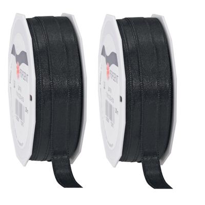 Cadeaulint Satijn - 2x - 1 cm x 25 meter - zwart - cadeaus inpakken - sierlint