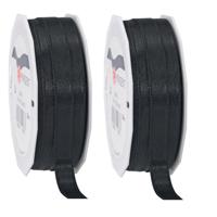 Cadeaulint Satijn - 2x - 1 cm x 25 meter - zwart - cadeaus inpakken - sierlint