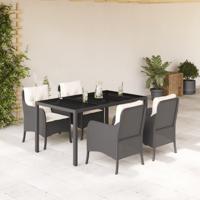 5-delige Tuinset met kussens poly rattan zwart