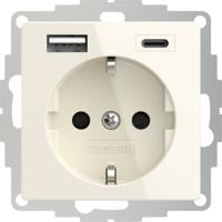 2USB 2U-449535 Geaard stopcontact Met USB-laaduitgang, Kinderbeveiliging, VDE IP20 Crème-wit - thumbnail