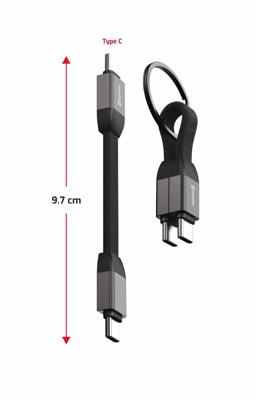 Swissten Magnetische Sleutelhanger USB-C naar USB-C Kabel - 9.7 CM - Zwart