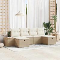 6-delige Tuinbankenset met kussens poly rattan beige
