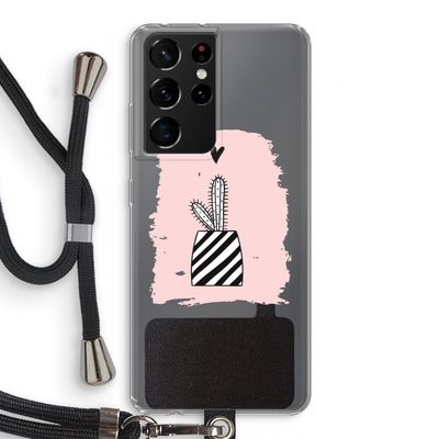 Zwart-wit cactus: Samsung Galaxy S21 Ultra Transparant Hoesje met koord