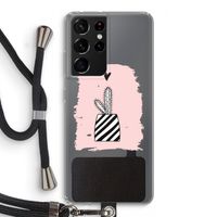 Zwart-wit cactus: Samsung Galaxy S21 Ultra Transparant Hoesje met koord