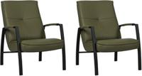 Set van 2 Olijfgroene leren industriële stalen fauteuils Level - Toledo Leer Olive (olijfgroen leer)