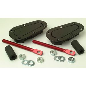 Set universele Racing Plus Flush motorkaphaken/-pins - zwart + rood aluminium pins GST1202000