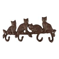 Esschert Design Wandkapstok Kat - gietijzer - kapstok wandrekje - 4-haaks - 29 cm - bruin - poes
