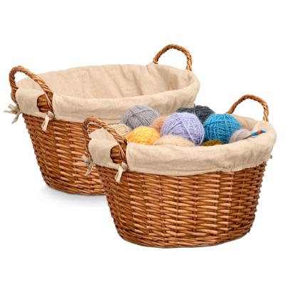 Rieten opberg mand - 2x - gevlochten riet - bruin - 51 x 45 x 28 cm - met hengsels