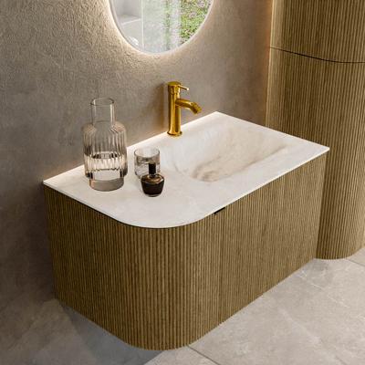 Badmeubel Mondiaz Kurve-Dlux | 75 cm cm | Meubelkleur Dusk | Wastafelkleur Frappe | Solid surface | Wasbak rechter zijde spoelbak | 1 kraangat