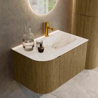 Badmeubel Mondiaz Kurve-Dlux | 75 cm cm | Meubelkleur Dusk | Wastafelkleur Frappe | Solid surface | Wasbak rechter zijde spoelbak | 1 kraangat