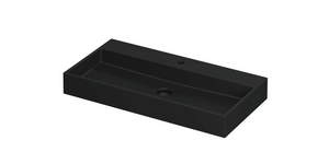 INK United wastafel porselein met 1 kraangat, inclusief porseleinen click plug en verborgen overloop systeem 90x45x11cm, mat zwart
