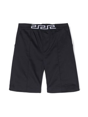 Versace Kids short en gabardine à taille Greca - Bleu