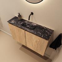 Toiletmeubel Mondiaz Ture Dlux | 80 cm | Meubelkleur Washed Oak | Eden wastafel Lava Midden | Zonder kraangat