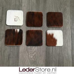 Koeienhuid onderzetters normandier bruin zwart wit 10x10cm