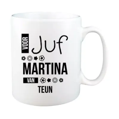 Voor Juf mok met naam (wit)
