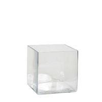 Lage glazen vaas transparant vierkant glas 20 x 20 x 20 cm - Vazen - thumbnail