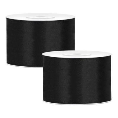 Partydeco Cadeaulint - 2x - zwart - 5 cm x 25 meter - satijn - sierlint - inpakken - decoratie Partydeco Cadeaulint - 2x - zwart - 5 cm x 25 meter - satijn - sierlint - inpakken - decoratie