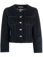 CHANEL Pre-Owned veste en jean 1997 à design sans col - Bleu - thumbnail