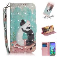 3D-schilderij zwart witte kat patroon gekleurde tekening horizontale Flip lederen case voor LG q60 met houder & kaartsleuven & portemonnee