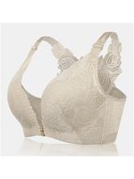 Wireless Rose Embroidery Back Front Closure Lace Thin Gather Comfy Bras - thumbnail