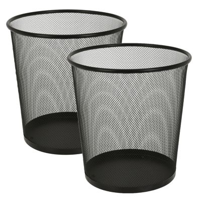 Kantoor prullenbak/papierbak - 2 stuks - 19 liter - metaal - zwart