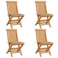 VidaXL Opklapbare stoelen met beige kussens, 4 stuks, massief teakhout - thumbnail