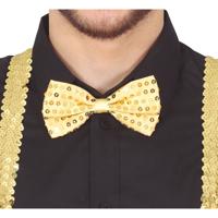 Carnaval verkleed vlinderstrikje - glitter pailletten - goud - polyester - volwassenen/unisex