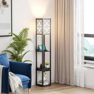 Vloerlamp met Planken en Lade voor Woonkamer Slaapkamer 26 x 26 x 160,5 cm Zwart