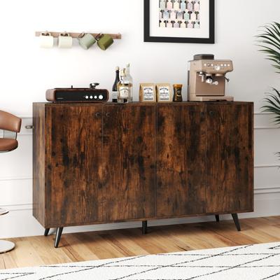 Buffet Modern 4-Deurs Opbergmeubel met 5-Voudig Verstelbare Planken Vrijstaande Kast voor Woonkamer Keuken Bruin/Wit