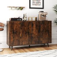 Buffet Modern 4-Deurs Opbergmeubel met 5-Voudig Verstelbare Planken Vrijstaande Kast voor Woonkamer Keuken Bruin/Wit