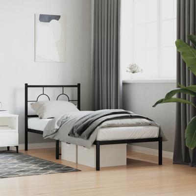 Bedframe met hoofdbord metaal zwart 75x190 cm