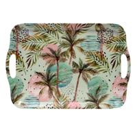 Dienblad/serveer tray Tropical Holiday - Melamine - roze/groen - 42 x 29 cm - rechthoekig - thumbnail