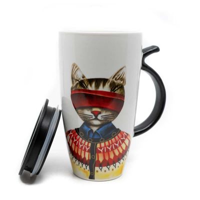 Beker Rode Kat met Staart Oortje - 400ml