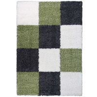 Hoogpolige vloerkleed shaggy plus 910 groen blokken patroon 5 cm poolhoogte 120 x 170 cm - thumbnail