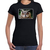 Dieren t-shirt met uilen foto zwart voor dames
