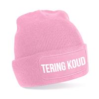 Muts met tekst - Tering Koud - unisex - one size - roze - wintermuts - apres-ski muts