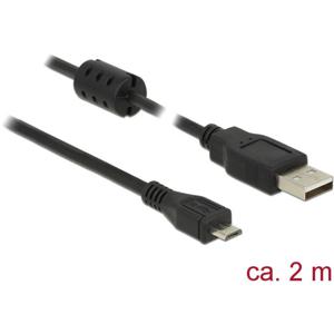 Delock USB-kabel USB 2.0 USB-A stekker, USB-micro-B stekker 2.00 m Zwart Met Ferrietkern 84903