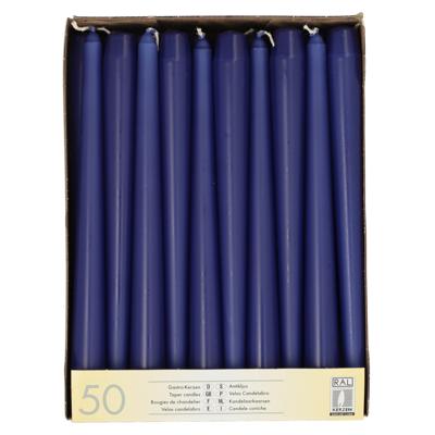Dinerkaarsen/kandelaarkaarsen - 50x stuks - Blauw - Gotisch- 25 cm - Tafel decoratie kaarsen