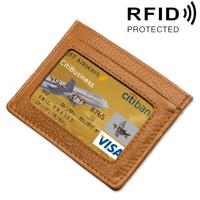 Koeienhuid leren Litchi textuur Open Type effen kleur kaart houder RFID blokkeren kaart Bag beschermende Case(Brown)