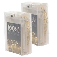 Set van 2x stuks draadverlichting lichtsnoer met 100 lampjes warm wit op batterij 1000 cm - Lichtsnoeren - thumbnail