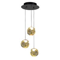 Highlight HanglampMelina zwart met amber glas 3-lichts - H5181.01
