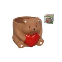 Bloempot Beer met hart. 12x14,5x12cm