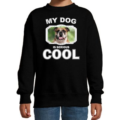 Britse bulldog honden trui / sweater my dog is serious cool zwart voor kinderen Britse bulldog honden trui / sweater my dog is serious cool zwart voor kinderen