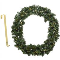 Kerstkrans groen met verlichting 50 cm kunststof incl. deurhanger - Kerstkransen - thumbnail