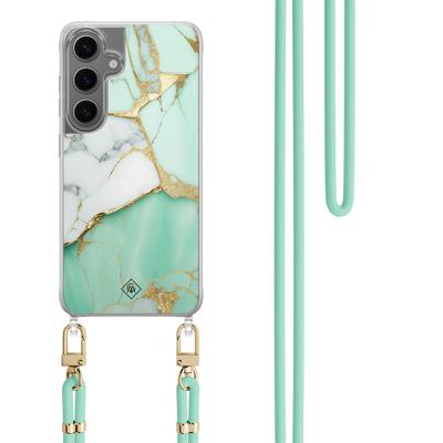 Samsung Galaxy S24 Plus hoesje met mint koord - Marmer mintgroen