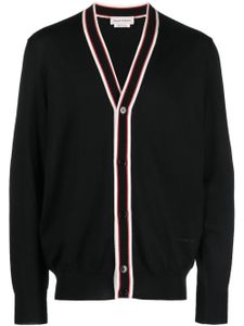 Alexander McQueen cardigan col V à bords rayés - Noir